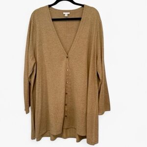 J.Jill Long Cardigan Button Up Tan Camel Color Sweater Wool Blend Lightweight 3X